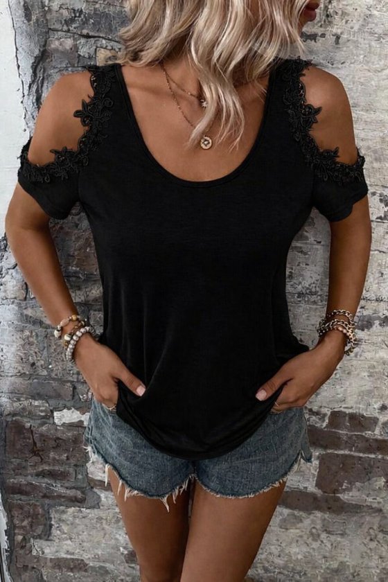 Kadın Omuzlardan Açık Yuvarlak Yakalı Viskon Bluz