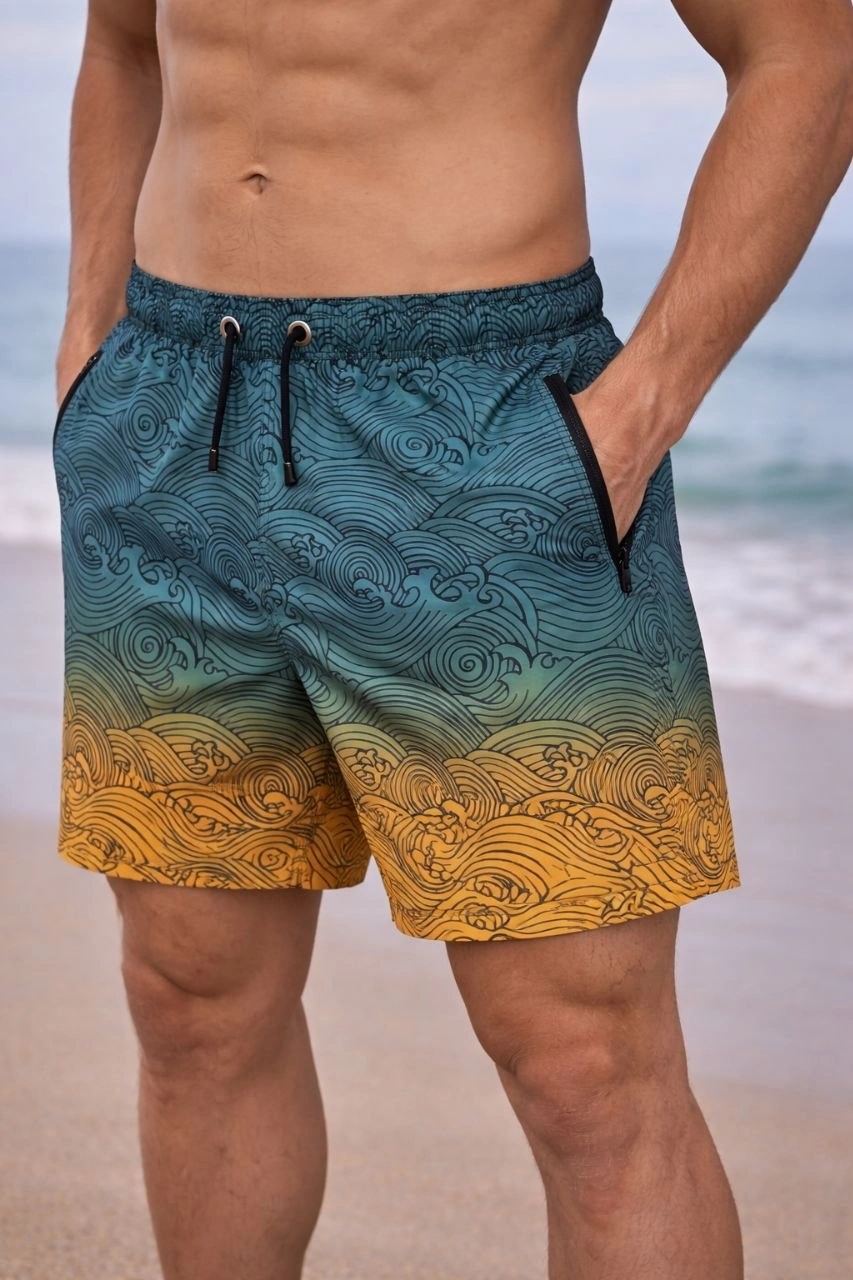 Erkek Deniz Şortu Fermuarlı Cepli File Astarlı Hızlı Kuruyan Premium - Çok Renkli