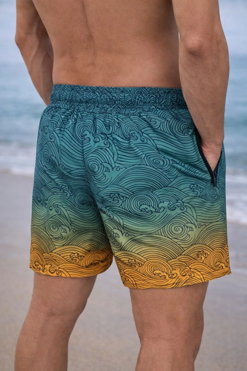 Erkek Deniz Şortu Fermuarlı Cepli File Astarlı Hızlı Kuruyan Premium - Çok Renkli