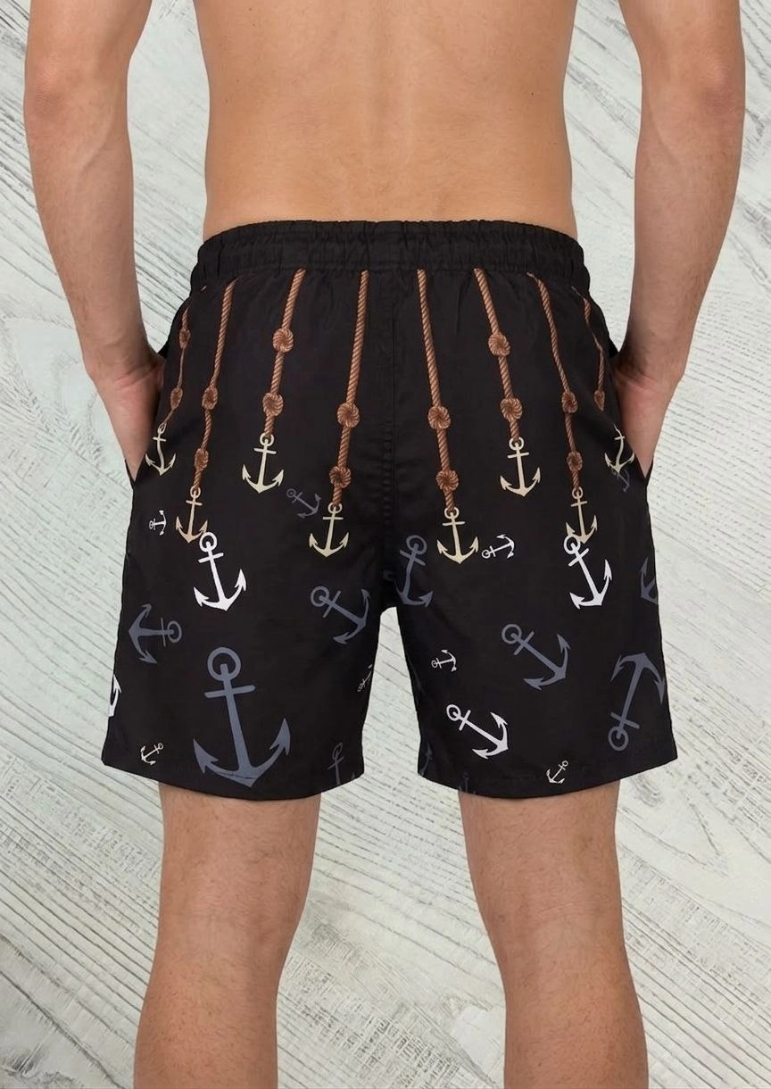 Erkek Deniz Şortu Fermuarlı Cepli File Astarlı Hızlı Kuruyan Premium - Siyah