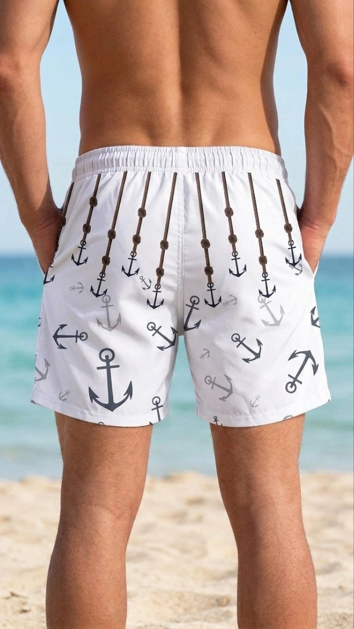Erkek Deniz Şortu Fermuarlı Cepli File Astarlı Hızlı Kuruyan Premium - Beyaz