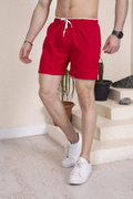 Erkek Deniz Şortu Fermuarlı Cepli File Astarlı - Kırmızı