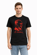 Erkek Atatürk Baskılı Tişört Kısa Kollu Bisiklet Yaka T-Shirt - Siyah
