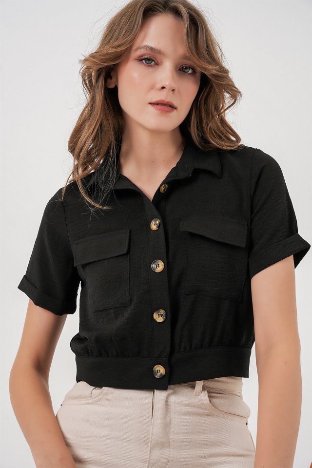 0663 Crop Ceket - Siyah