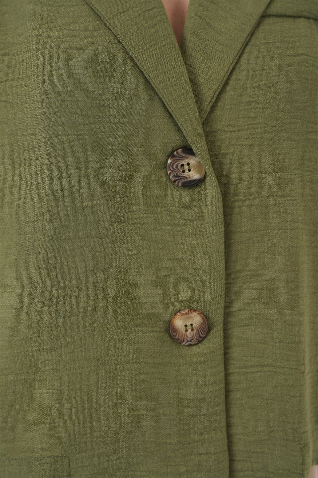 0706 Crop Keten Ceket - Haki