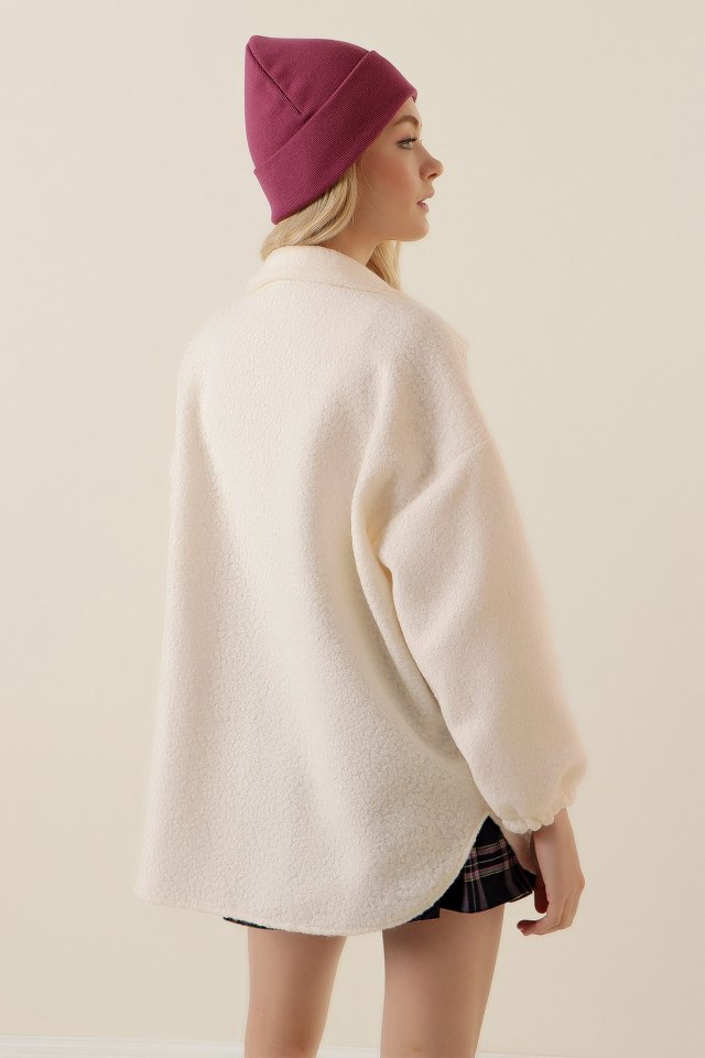 0675 Yün Karışımlı Buklet Ceket - Krem