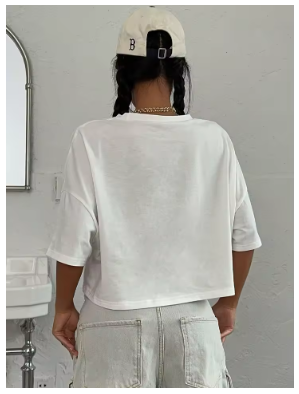 %100 Pamuk Kadın Crop Tişörtler "No Rules Anymore" Yazı Baskılı Üstler O-Yaka Kısa Kollu Tişörtler Yaz Modası Sokak Giyim Kadın Giyim