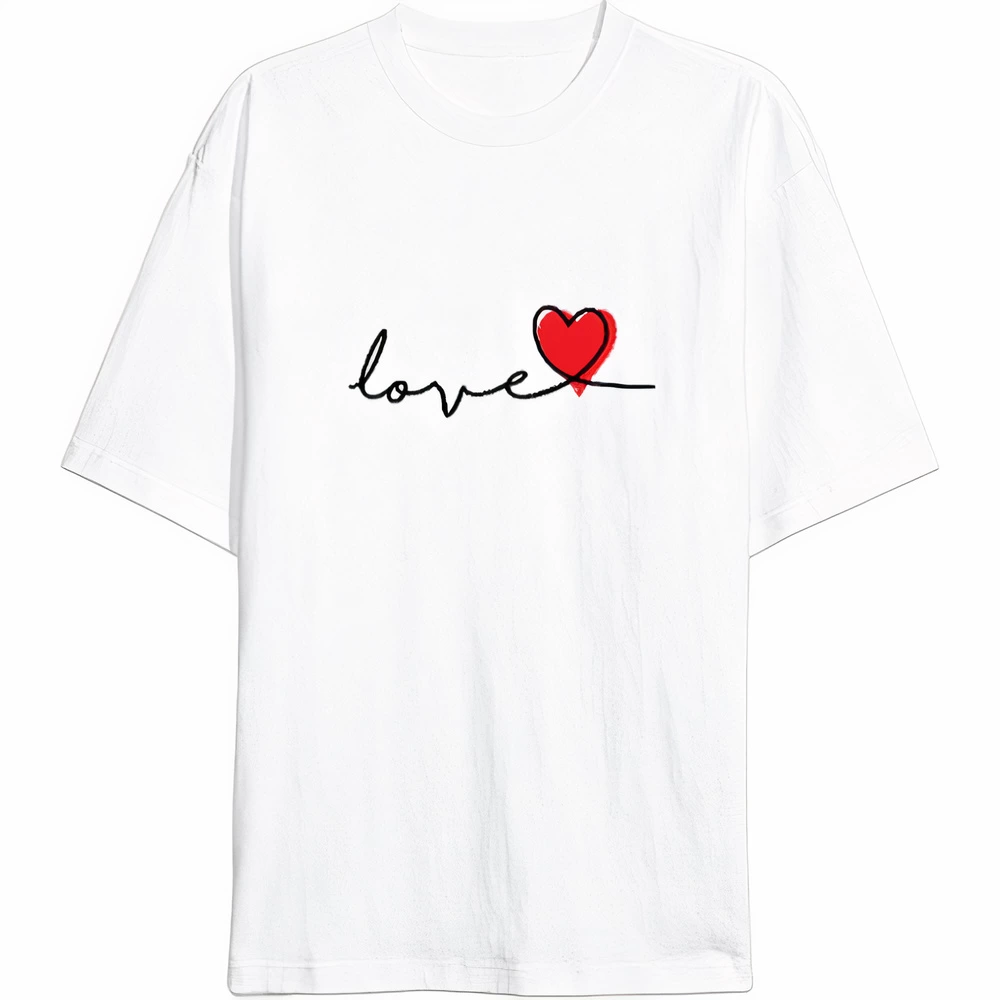 14 Şubat Tişört Sevgililer Günü İçin Özel Tasarım Love Baskılı T-shirt - Beyaz