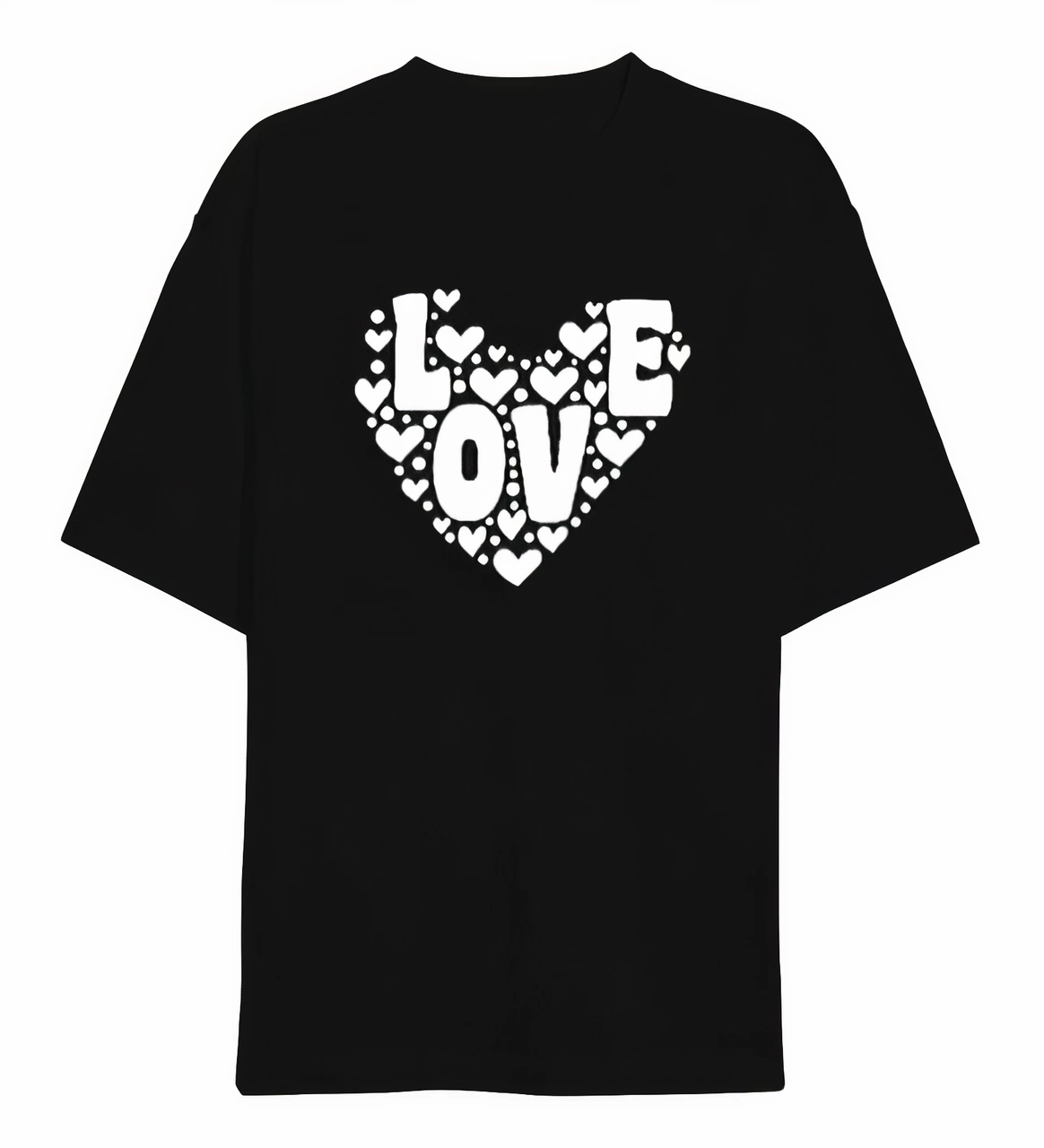 14 Şubat Tişört Sevgililer Günü İçin Özel Tasarım Love Kalp Baskılı T-shirt - Siyah